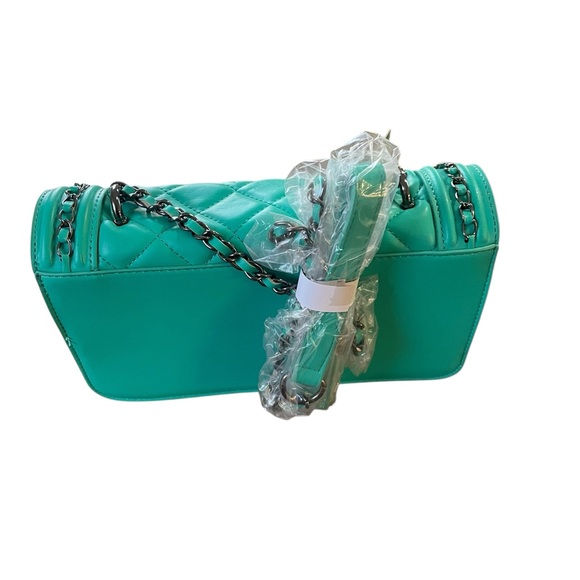 Badgley Mischka Turquoise Quilted Chain Shoulder Bag